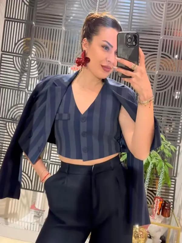 ÇİZGİLİ CROP YELEK