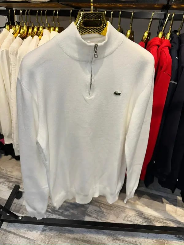 Lacoste Unisex Loose Fit Yarım Fermuarlı Beyaz Organik Pamuk Sweatshirt - Görsel 2