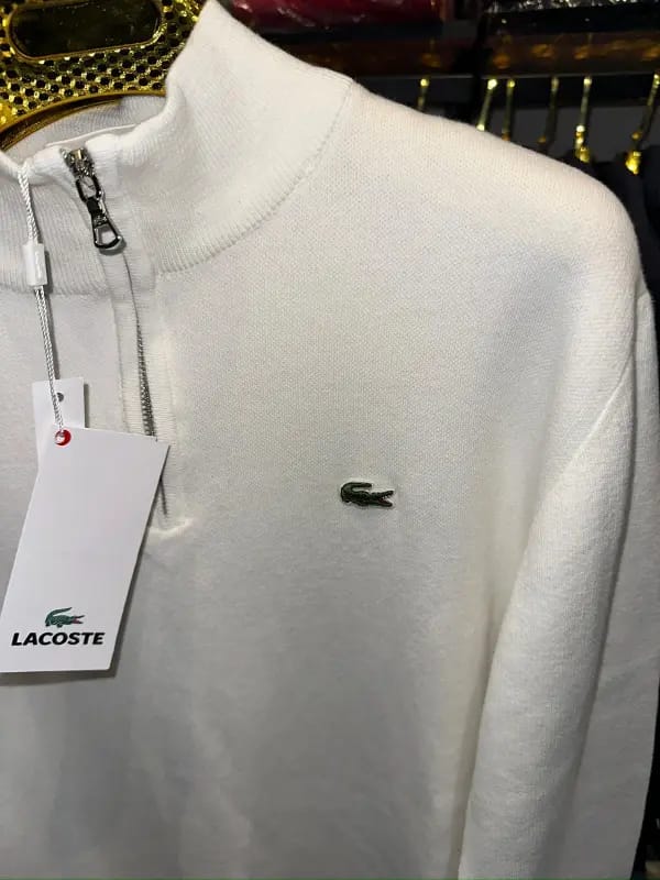 Lacoste Unisex Loose Fit Yarım Fermuarlı Beyaz Organik Pamuk Sweatshirt - Görsel 3