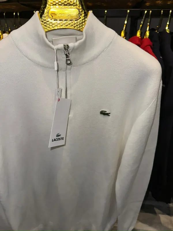 Lacoste Unisex Loose Fit Yarım Fermuarlı Beyaz Organik Pamuk Sweatshirt